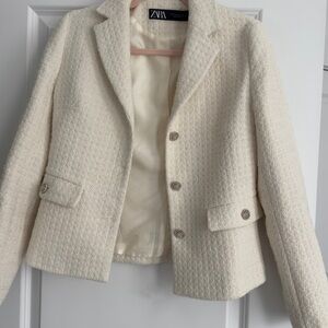 Zara Ivory Women's Blazer with Textured Finish